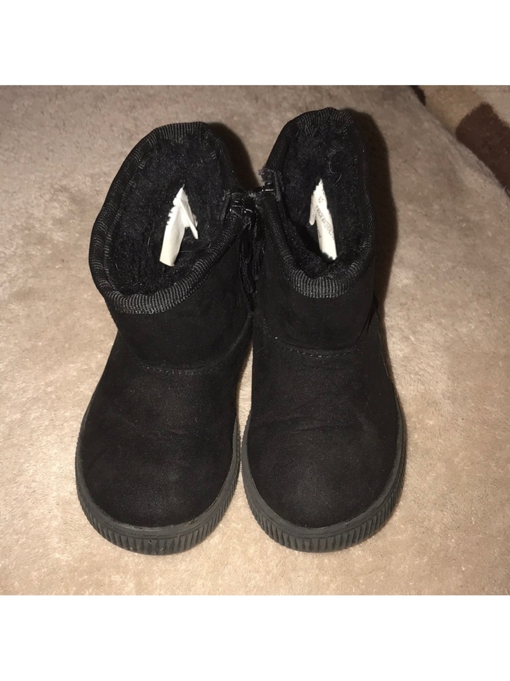 Cat & Jack size 6 Black Faux fur Suede Ankle Boots side zip
